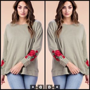 FINAL PRICE! Olive Rose Patch Pullover